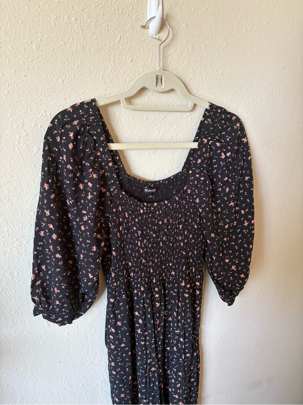 Madewell Smocked Square-Neck Wide-Leg Jumpsuit - Black Floral - Picture 3 of 8